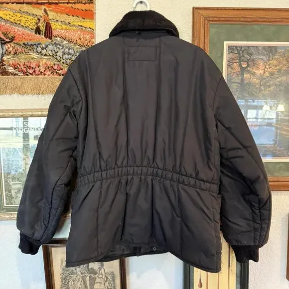 Vintage 80s Refrigiwear Polar Work Black Jacket Men's‎ Size XL Fur Collar